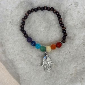 SEVEN CHAKRAS MALA BRACELET WITH HAMSA CHARM